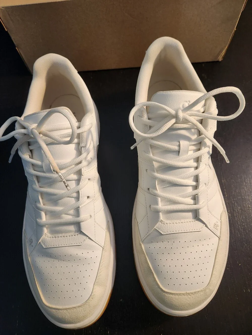 On Running Roger Clubhouse White Low-Top Sneakers with Gum Outsole. QC. Run Big
